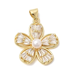 Прозрачный Латунные микро проложить кубического циркония подвески, с абс пластмассовой имитационной жемчужиной, , без кадмия и без свинца, долговечный, стойки покрытие, прозрачные, 23.5x21x6 мм, отверстие : 5x3.5 мм