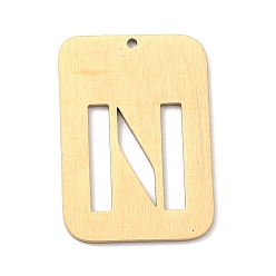 Letter N Ionenbeschichtung (IP) 304 Edelstahlanhänger, Rechteck mit Alphabet, hohl, letter.n, 32x22x1 mm, Bohrung: 1.5 mm