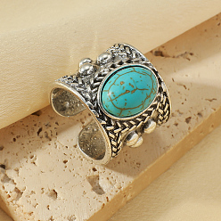Античное Серебро Регулируемые манжеты из цинкового сплава с синтетическими бирюзовыми кольцами, овальные, античное серебро, внутренний диаметр: регулируемый