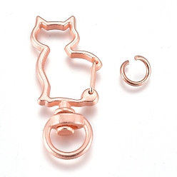Розовое Золото Поворотные застежки-лобстеры из сплава, с кольца прыжок железа, форма кошки, розовое золото , 44x18x6 мм, Перейти кольцо: 8x1.2 мм