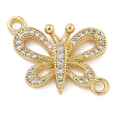 Настоящее золото 18K Стойка покрытие латунь микропаве прозрачный кубический цирконий бабочка соединительные подвески, долговечный, без кадмия и без свинца, реальный 18 k позолоченный, 16x18.5x3 мм, отверстие : 1.6 мм