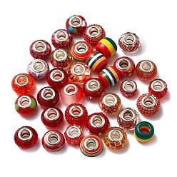 Красный Европейские бусины из акрила, смолы и полимерной глины со стразами, бусины с большим отверстием, с основной цвет серебристый, рондель, красные, бусины : 13.5~14x8~10 мм, отверстие : 5 мм, 54 шт / пакет, 1 мешок/коробка