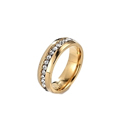 Золотой Кольца на палец из нержавеющей стали со стразами, широкие кольца для унисекс, золотые, 6 мм, размер США 9 (18.9 мм)