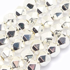 с Покрытием Серебра Гальванизировать немагнитных синтетический гематит бисер пряди, звезды вырезать круглые бусы, класс АА, долговечный, граненые, со серебряным покрытием, 6x5 мм, отверстие : 1 мм, около 61 шт / нитка, 15.7 дюйм (40 см)