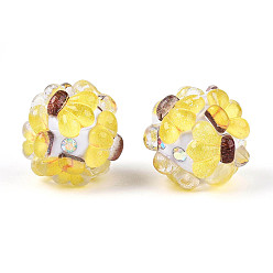 Банан Круглые бусины из смолы в виде фруктов, с полимерной глиной и горным хрусталем, банан, 17~21.5 мм, отверстие : 2~2.5 мм