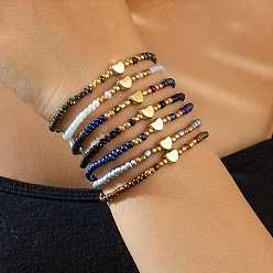 (52) Непрозрачная лаванда 7шт. ccb браслеты из круглых бусин в форме сердца и стеклянных бусинок, женские браслеты, разноцветные, внутренний диаметр: 2-3/8 дюйм (6 см)