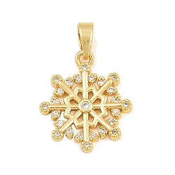 Golden Brass Micro Pave Clear Cubic Zirconia Pendants, Christmas Snowflake Charms, Golden, 17.5x15x2mm, Hole: 5x2mm