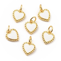 Белый Подвески из латуни с эмалью в стойку, реальный 18 k позолоченный, долговечный, без свинца, без кадмии и без никеля, сердце, белые, 10x9x1.5 мм, Перейти кольцо: 5x1 мм, 3 мм внутренним диаметром
