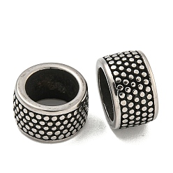 Античное Серебро 316 бусины из хирургической нержавеющей стали с большими отверстиями, текстурированная колонка, античное серебро, 12x7 мм, отверстие : 8 мм
