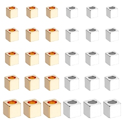Platinum & Golden 100Pcs 5 Style Brass Spacer Beads, Long-Lasting Plated, Cube with Round Hole, Platinum & Golden, 2.5~5x2.5~5x2.5~5mm, Hole: 1.6~4mm, 10pcs/color