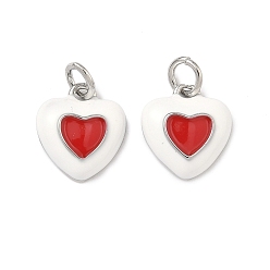 Красный Латунь эмаль подвески, сердце прелести, долговечный, стойки покрытие, без свинца и без кадмия, платина, красные, 12.5x11.5x4 мм, Перейти кольцо: 5.5x1 мм, 3 мм внутренним диаметром
