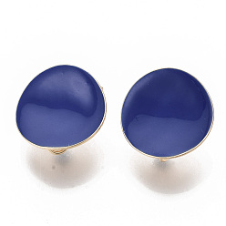 Темно-Синий Серьги-гвоздики из позолоченного железа, с эмалью и петлей, плоско-круглые, без кадмия, без никеля и без свинца, темно-синий, 20.5 мм, отверстие : 4 мм, штифты : 0.9 мм
