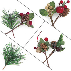 Mixed Color Artificial Red Berry & Pine Cone Branches, Christmas Holly Leaves Bouquet Wreath Garlands for Party Decorations, Green, 90~120x40~60mm, 7pcs/set