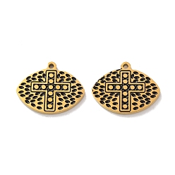 Настоящее золото 18K Ионное покрытие (IP) 304 подвески из нержавеющей стали с черной эмалью, глаз с крестом, реальный 18 k позолоченный, 7.5x16x1.5 мм, отверстие : 1 мм