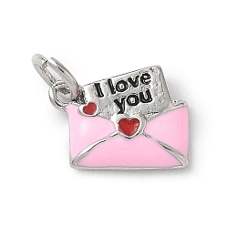 Бледно-Розовый Латунь эмаль прелести, прелести любовного письма, с целью перехода в кольце, стойки покрытие, долговечный, без свинца и без кадмия, реальный 18 k позолоченный, розовый жемчуг, 8.5x11.5x2.5 мм, отверстие : 3.3 мм