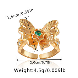 Бабочка Латунные микро проложить манжеты кольца кубического циркония, золотые, бабочка, внутренний диаметр: 20 мм