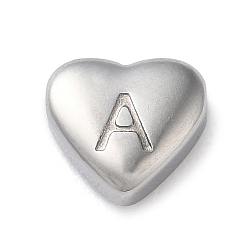 Letter A 201 Stainless Steel Beads, Stainless Steel Color, Heart, Letter A, 7x8x3.5mm, Hole: 1.5mm