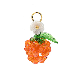 Оранжевый Прозрачные стеклянные подвески, яблоко, с золотыми 304 открытыми соединительными кольцами из нержавеющей стали, граненые, оранжевые, 21x17.5x14.5 мм, отверстие : 4.6 мм