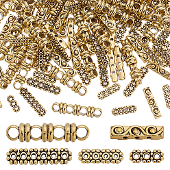 Античное Золото 5 стили тибетского стиля литые распорки, прямоугольные, античное золото , 13.5~27x4~6.5x4~6 мм, отверстие : 1~3.5 мм, 150 шт