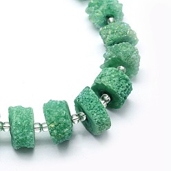 Verdemar Medio Cuentas de cristal de cuarzo druzy natural hebras, cuarzo solar, teñido, pepitas, verde mar medio, 12~26x6~17 mm, agujero: 1~2 mm, sobre 14~16 unidades / cadena, 7.9~8.3 pulgada (20~21 cm)