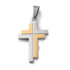 Золотой & Цвет Нержавеющей Стали 304 подвески из нержавеющей стали, крестик, золотые и нержавеющая сталь цвет, 37.5x23x3 мм, отверстие : 4.5x9 мм