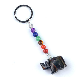 Тигровый глаз Брелок с тигровым глазом, с кварцевым резонатором, аметист, ляпис, авантюрин, красный агат, красная яшма, носорог, 10 см