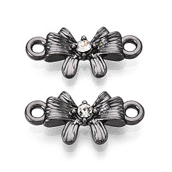 Черный Цвет Металла Подвески-бантики из сплава с кристаллами и стразами, стойки покрытие, без кадмия, без никеля и без свинца, металлический черный , 8x17x3 мм, отверстие : 1.5~1.6 мм