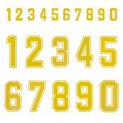 Jaune 33 pièces 20 styles Numéros à repasser, transferts thermocollants en vinyle, autocollants pour vêtements et tissus, décoration, badge, jaune, 101~250x32~139x0.1mm, 33 pièces / kit