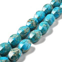 Dark Turquoise Natural Imperial Jasper Beads Strands, Dyed, Faceted, Oval, Dark Turquoise, 18x14mm, Hole: 1.8mm, about 22pcs/strand, 15.94''(40.5cm)