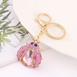 Light Rose Alloy Rhinestone Keychain, Ladybug, Light Rose, 10cm