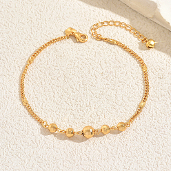 Настоящее золото 18K Пляжные браслеты на ногу из латуни с круглыми бусинами для отпуска и лета, реальный 18 k позолоченный, 9-1/2 дюйм (240 мм)