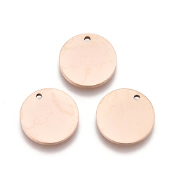 Розовое Золото Ионное покрытие (ip) 304 брелоки из нержавеющей стали, зеркальная полировка, штамповка пустой метки, лазерная резка, плоско-круглые, розовое золото , 9.8x1 мм, отверстие : 0.9 мм