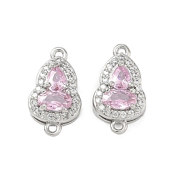 Pink Латунные микропаве звенья-коннекторы из кубического циркония, ссылки на калабаш, Реальная платина, розовые, 14x8x4.5 мм, отверстие : 1 мм