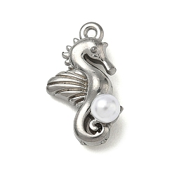 Sea Horse 304 подвески из нержавеющей стали, с abs имитационными жемчужными бусинами , цвет нержавеющей стали, морской конек, 17.5x10x7 мм, отверстие : 1 мм