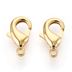 Настоящее золото 18K Карабин-лобстеры, латунные, долговечный, без никеля , реальный 18 k позолоченный, 12x7.5x3 мм, отверстие : 1.4 мм
