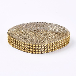 Золотистый 4 ряды рулон пластиковой алмазной сетки, горный хрусталь хрустальная лента, украшение свадебного торта, золотые, 20x1 мм, о 10yards / рулон (9 м / рулон)