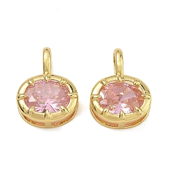 Pink Кулон из циркония, овальные амулеты, одиночные каменные прелести, реальный 18 k позолоченный, розовые, 15x11x5.5 мм, отверстие : 5x3 мм