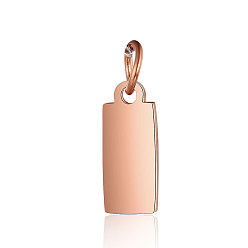 Розовое Золото Ионное покрытие (ip) 304 подвески из нержавеющей стали, с целью перехода в кольце, зеркальная полировка, прямоугольный шарм, штамповка пустой метки, розовое золото , 10x4x1 мм, отверстие : 2.5 мм
