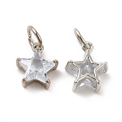 Платина Подвески из латуни с покрытием из прозрачного кубического циркония, долговечный, без кадмия и без свинца, с целью перехода в кольце, звезда очарование, платина, 12x10x5 мм, отверстие : 4 мм