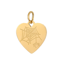 Настоящее золото 14K 304 подвески из нержавеющей стали, сердце с паутиной, ионное покрытие (ip), реальный 14 k позолоченный, 11x10 мм