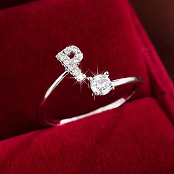 Letter P Кольца-манжеты из латуни и кубического циркония, буквы, платина, Письмо P, внутренний диаметр: 17 мм