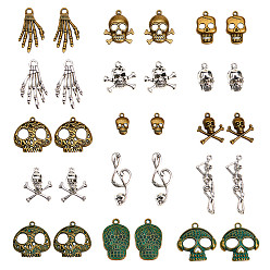 Mixed Color Tibetan Style Alloy Pendants, Skull, Mixed Color, 20x11x7mm, Hole: 2mm, 30pcs/box