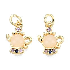 Настоящее золото 18K Латунные микро проложить кубического циркония прелести, со стеклом, чайник прелести, без кадмия и без свинца и без никеля, реальный 18 k позолоченный, 13x9.5x3.5 мм, отверстие : 3 мм