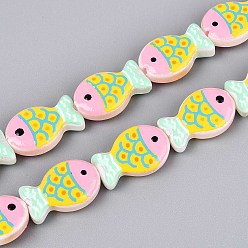 Желтый Окрашенные и нагретые стеклянные эмалевые бусины, рыба, желтые, 20x13x5.5~6 мм, отверстие : 1 мм