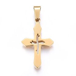 Золотой 304 подвески из нержавеющей стали, с полым, крестик, золотые, 28x17x2.2 мм, отверстие : 8x4 мм