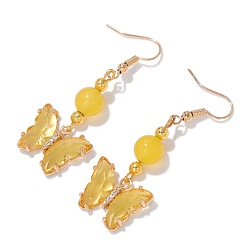 Другие Кварцы Натуральный другой кварц висячие серьги, со сплавом, бабочка, золотые, 50x20 мм