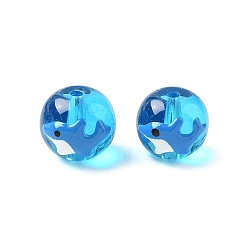 Небесно-голубой Бусины из эмали ручной работы на морскую тематику, круглый с дельфином, голубой, 12x11 мм, отверстие : 1.4 мм