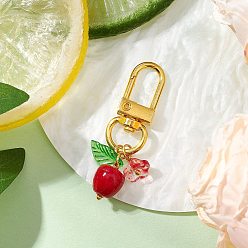 Красный Подвесные украшения ручной работы в виде яблок и смолы, Поворотные застежки-брелки для украшения сумок, красные, 50.5 мм