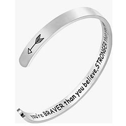 Нержавеющая Сталь Цвет Вдохновляющие 304 браслеты-манжеты из нержавеющей стали, слова, цвет нержавеющей стали, 6-1/4x1/4 дюйм (16x0.6 см)