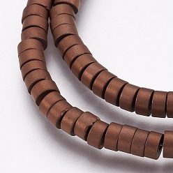 с Покрытием Меди Гальванизировать немагнитных синтетический гематит бисер пряди, долговечный, Heishi бусы, Плоский круглый / диск, с медным покрытием, 4x2 мм, отверстие : 0.8 мм, около 198 шт / нитка, 15.94 дюйм (40.5 см)